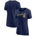 thumbnail image 1 of Women's Heather Navy Nashville SC Rising Script Tri-Blend T-Shirt, 1 of 3