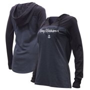 Womens Heather Navy Navy Midshipmen Knockout Color Block Hooded V-Neck Long Sleeve T-Shirt