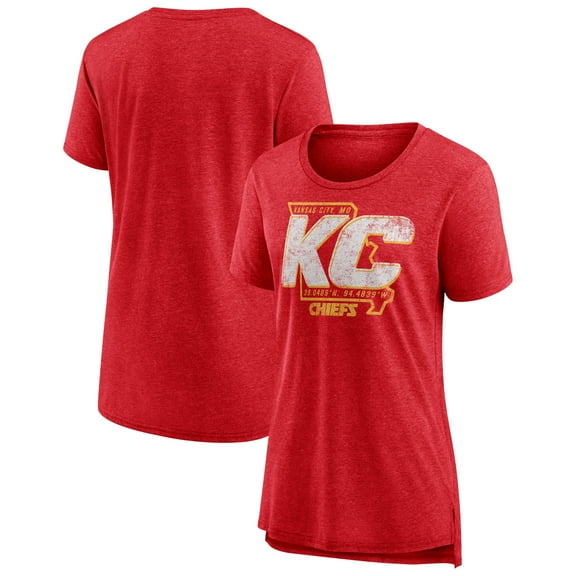 Women's Heather Red Kansas City Chiefs Hometown First Down Tri-Blend T-Shirt