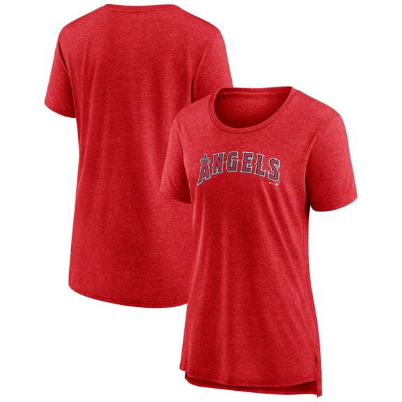 Women's Heather Red Los Angeles Angels Official Wordmark Tri-Blend T-Shirt