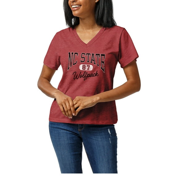Women's Heather Red NC State Wolfpack Intramural Tri-Blend Boyfriend V-Neck T-Shirt
