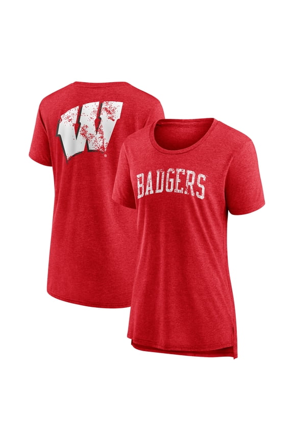 Women's Heather Red Wisconsin Badgers Slab Serif Tri-Blend T-Shirt