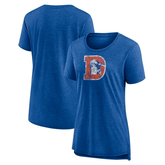 Women's Heather Royal Denver Broncos Throwback Team Logo Tri-Blend T-Shirt