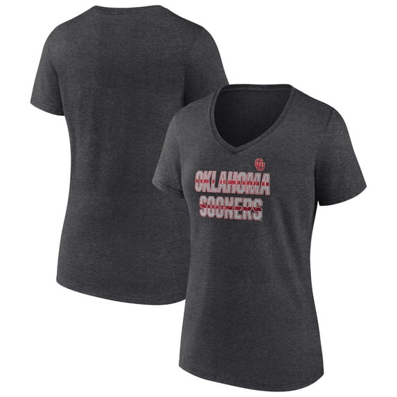 Women's Heathered Charcoal Oklahoma Sooners Stride for Stride V-Neck T-Shirt
