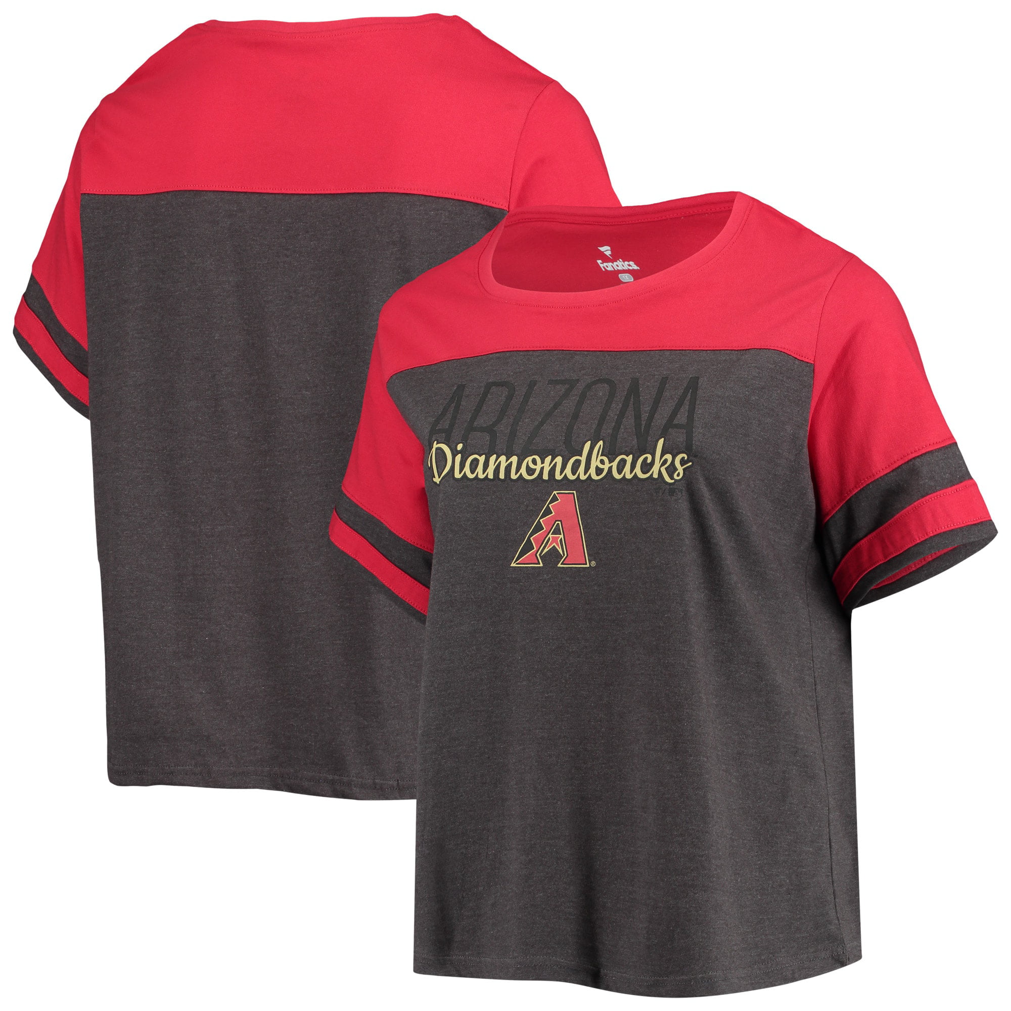 Women's Heathered Charcoal/Red Arizona Diamondbacks Plus Size Colorblock T- Shirt 