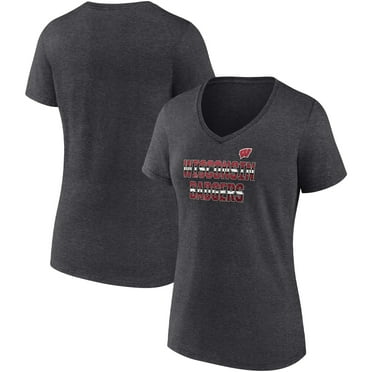 Women's Heathered Charcoal Wisconsin Badgers Stride for Stride V-Neck T-Shirt