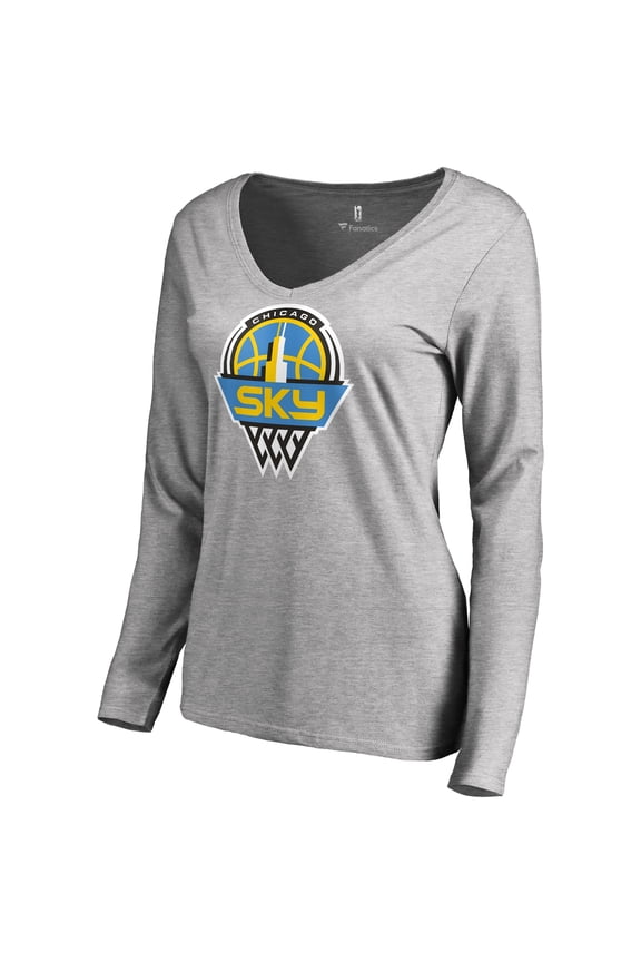 Women's Heathered Gray Chicago Sky Primary Logo Long Sleeve V-Neck T-Shirt