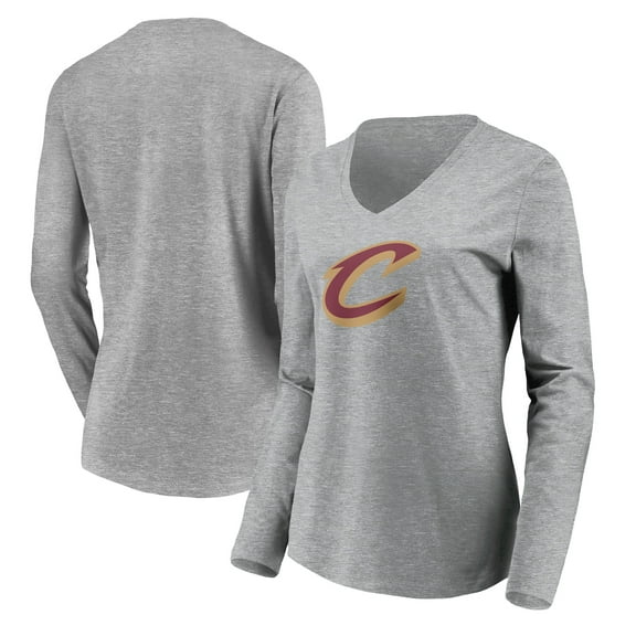Women's Heathered Gray Cleveland Cavaliers Primary Logo Team Long Sleeve V-Neck T-Shirt