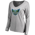 thumbnail image 1 of Women's Heathered Gray Dallas Wings Primary Logo Long Sleeve V-Neck T-Shirt, 1 of 3