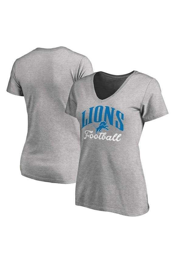 Women's Heathered Gray Detroit Lions Victory Script V-Neck T-Shirt