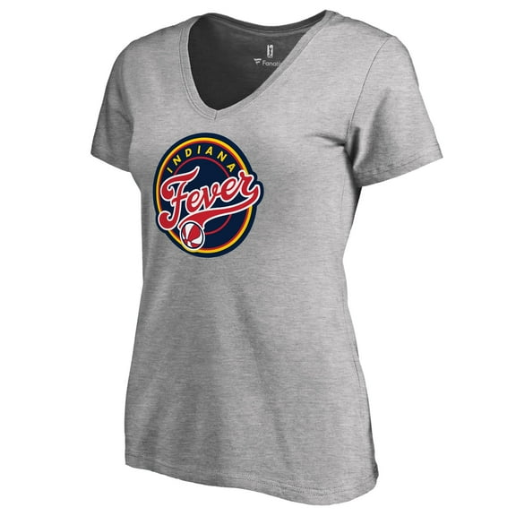 Women's Heathered Gray Indiana Fever Primary Logo V-Neck T-Shirt