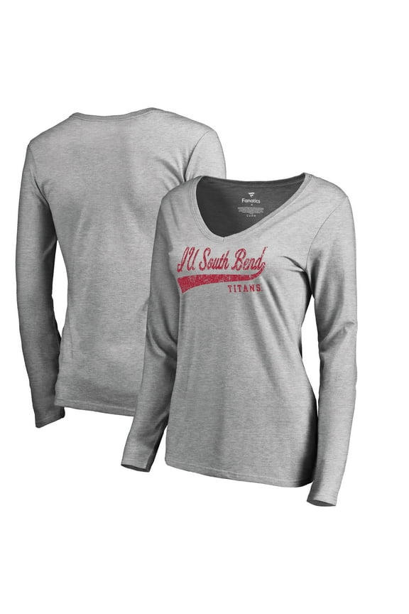 Women's Heathered Gray Indiana University South Bend Titans All-American Primary Long Sleeve V-Neck T-Shirt