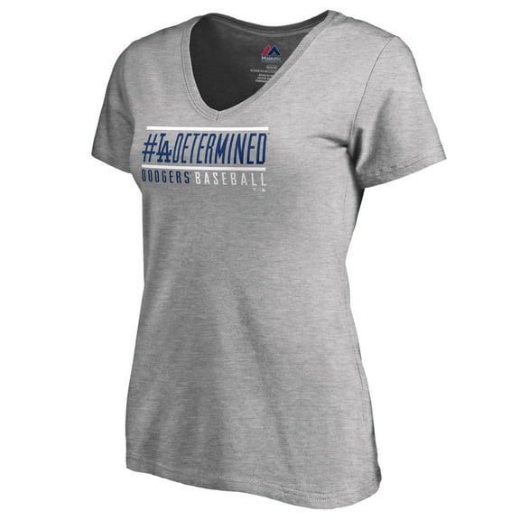 Women's Heathered Gray Los Angeles Dodgers Hometown Collection Determined V-Neck T-Shirt