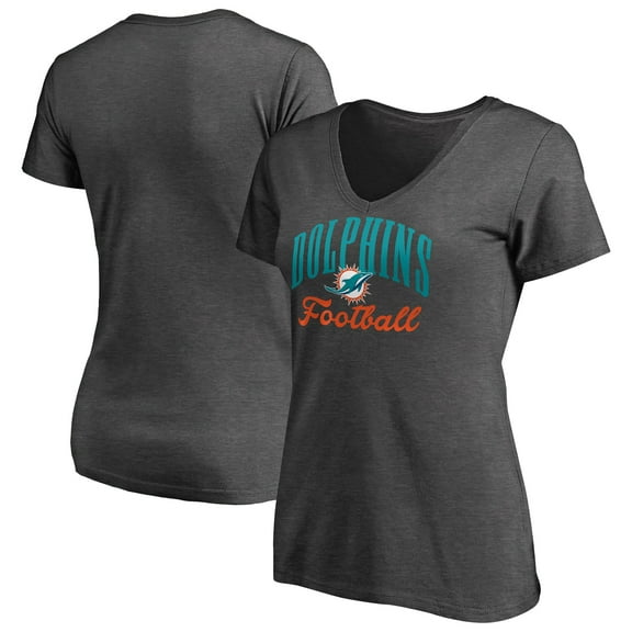 Women's Heathered Gray Miami Dolphins Victory Script V-Neck T-Shirt