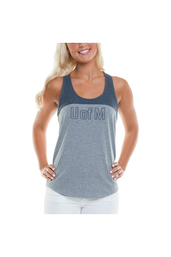 Women's Heathered Gray/Navy Michigan Wolverines Burnout Logo Tank Top