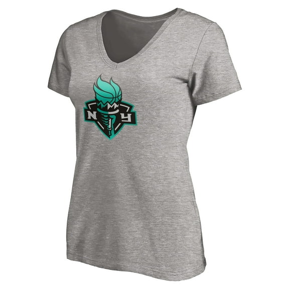 Women's Heathered Gray New York Liberty Primary Logo V-Neck T-Shirt