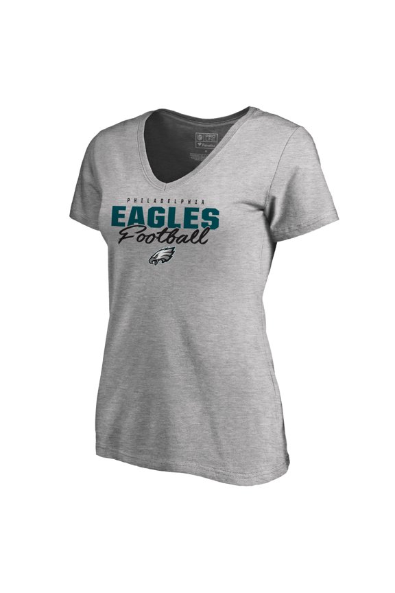 Women's Heathered Gray Philadelphia Eagles Iconic Collection Script Assist V-Neck T-Shirt