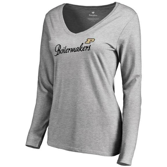Women's Heathered Gray Purdue Boilermakers Dora V-Neck Long Sleeve T-Shirt
