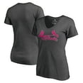 thumbnail image 1 of Women's Heathered Gray St. Louis Cardinals Pink Wordmark V-Neck T-Shirt, 1 of 3