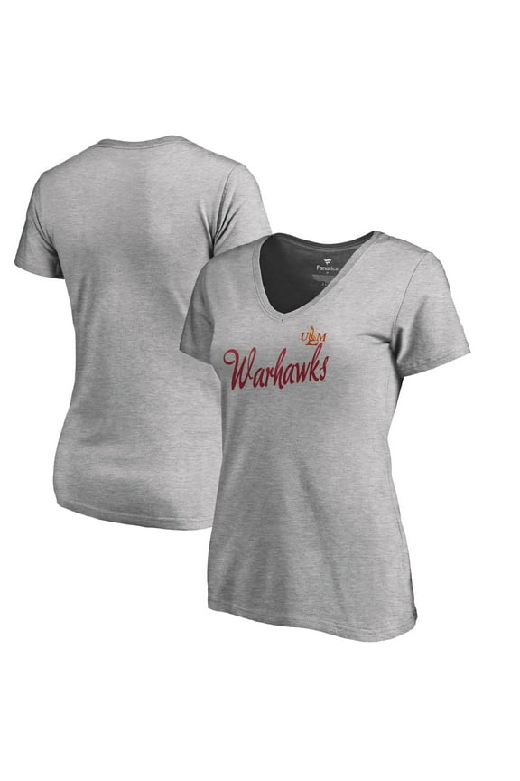 Women's Heathered Gray ULM Warhawks Dora V-Neck T-Shirt
