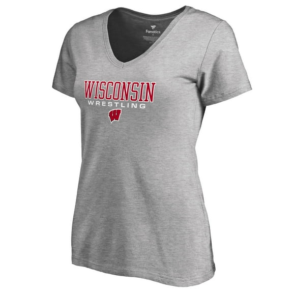 Women's Heather Gray Wisconsin Badgers Team Unity Wrestling V-Neck T-Shirt