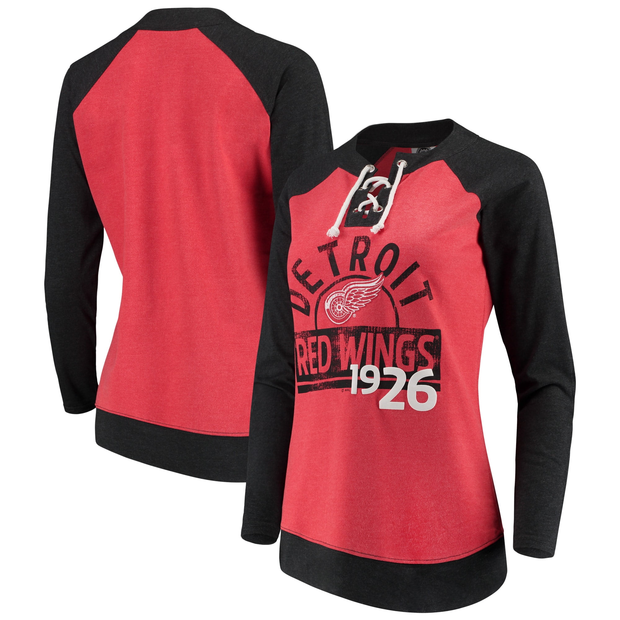 Detroit Red Wings Fanatics Branded Women's Lace Up Long Sleeve Spirit  T-Shirt - Red