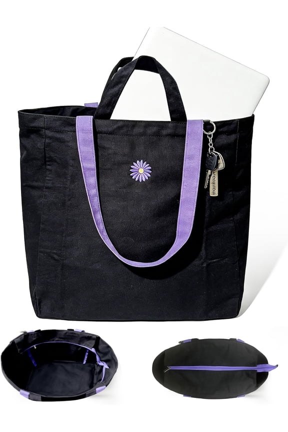 Women's Heavy Duty Canvas Tote Bag for Shopping, Large 27L XXXL Capacity, Multi-functional  Cute Canvas Tote Bags for School, College Student Trendy Tote Bag for Women 2026 with Pockets