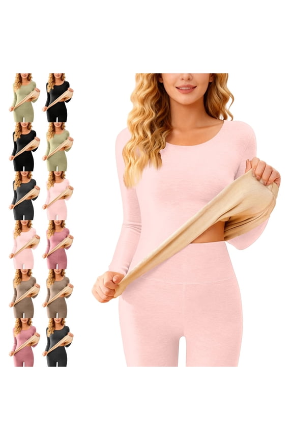 Women’s Heavyweight Baselayer Crew Neck Long Sleeve Fleece Top Pink XXL