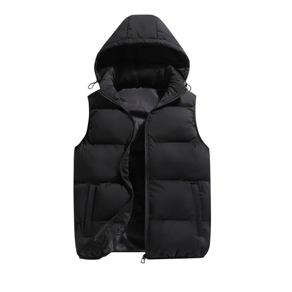 Women's Heavyweight Hooded Coat Ndbuld Women's Sleeveless Hooded Solid Color Casual Fashion Top Black 4XL