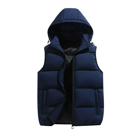 Women's Heavyweight Hooded Coat Ndbuld Women's Sleeveless Hooded Solid Color Casual Fashion Top on Clearance Blue XL