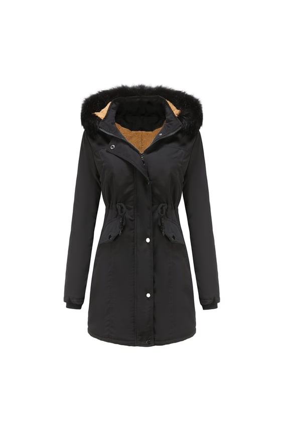 Women's Heavyweight Hooded Overcoat Winter Warm Lined Outerwear Coat with Secure Side Pockets