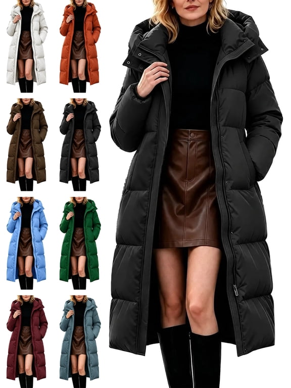 Women's Heavyweight Oversized Puffer Jacket Warm Knee-Length Hooded Coat