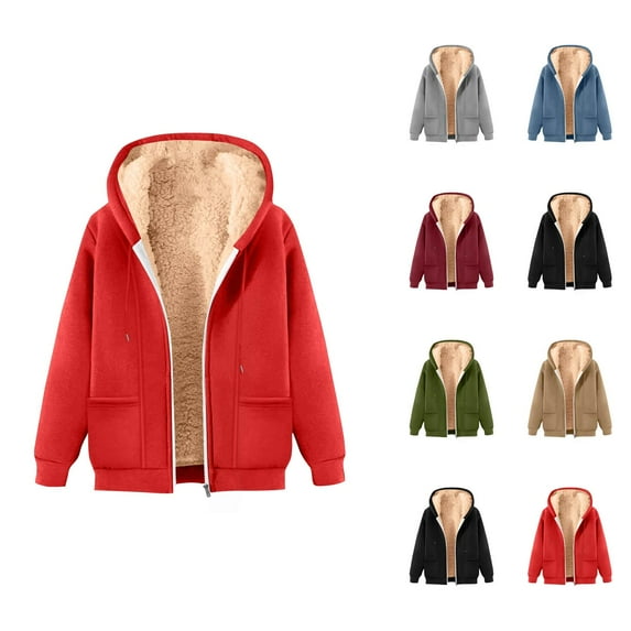 Women's Heavyweight Zip Up Hoodie 2025 Trendy Long Sleeve Solid Color Hooded Sweatshirt with Pockets Jacket Outerwear