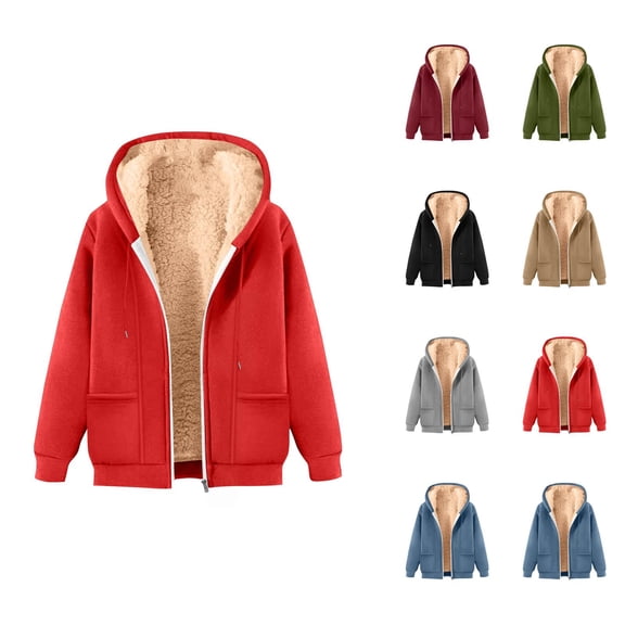 Women's Heavyweight Zip Up Hoodie 2026 Casual Winter Warm Basic Hooded Sweatshirt with Pockets Jacket Outerwear