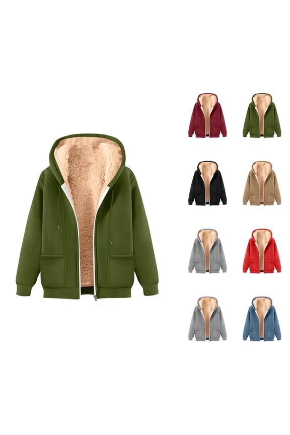 Women's Heavyweight Zip Up Hoodie 2026 Casual Winter Warm Basic Hooded Sweatshirt with Pockets Jacket Outerwear