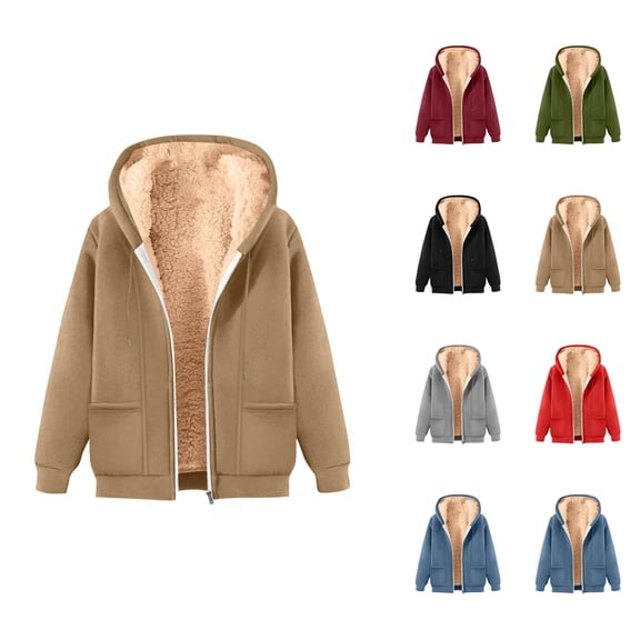 Women's Heavyweight Zip Up Hoodie 2026 Casual Winter Warm Basic Hooded Sweatshirt with Pockets Jacket Outerwear