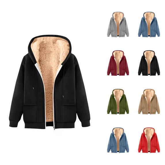 Women's Heavyweight Zip Up Hoodie 2025 Trendy Long Sleeve Solid Color Hooded Sweatshirt with Pockets Jacket Outerwear