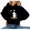 thumbnail image 1 of Women's Hedgehog & Daisies Graphic Comfortable Hoodie Top Casual Hooded long-sleeved Black S-2XL, 1 of 7