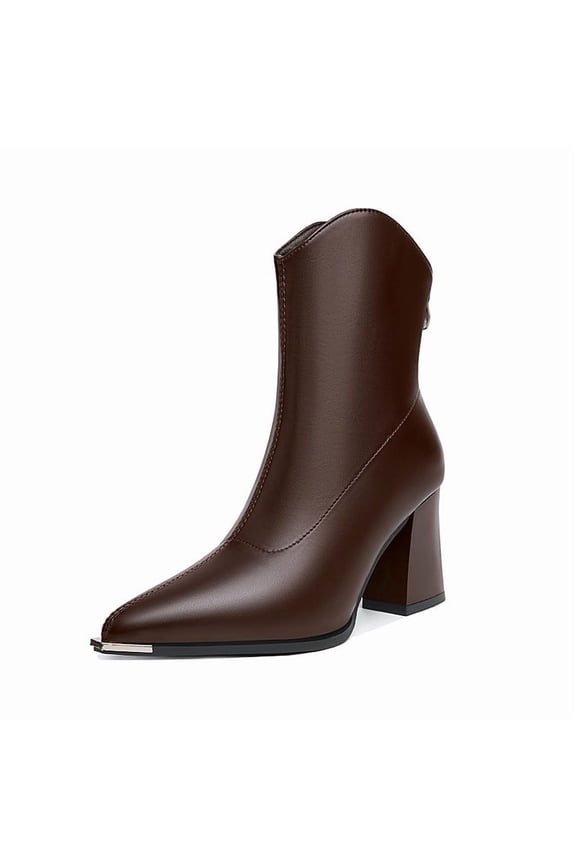 Women's Heeled Ankle Boots Fashion Pointed Toe Chunky Block Heel Side Zipper Short Booties