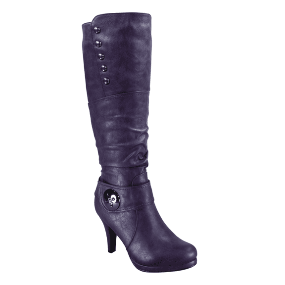 Women's Heeled Knee High Platform Side Zip Buckle Casual Dress Fashion Boots Shoes ( Purple, 5.5)
