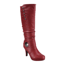 Women's Heeled Knee High Platform Side Zip Buckle Casual Dress Fashion Boots Shoes ( Red, 8)
