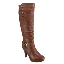 Women's Heeled Knee High Platform Side Zip Buckle Casual Dress Fashion Boots Shoes ( Tan, 8)