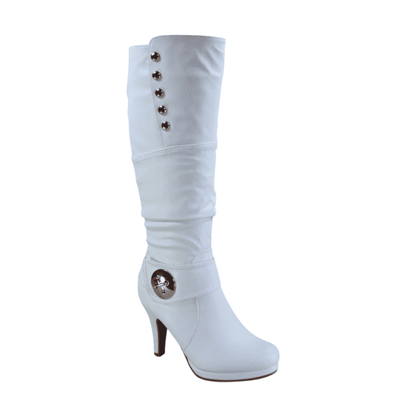 Women's Heeled Knee High Platform Side Zip Buckle Casual Dress Fashion Boots Shoes ( White, 9)