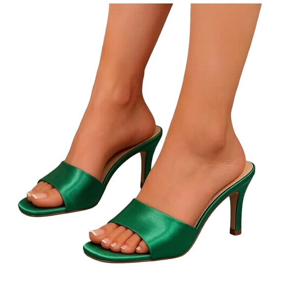 Women's Heeled Mules Pointed Open Toe High Heels Slip On Backless Sandals Dress Shoes Lightweight Wedding Slide Green Size 8