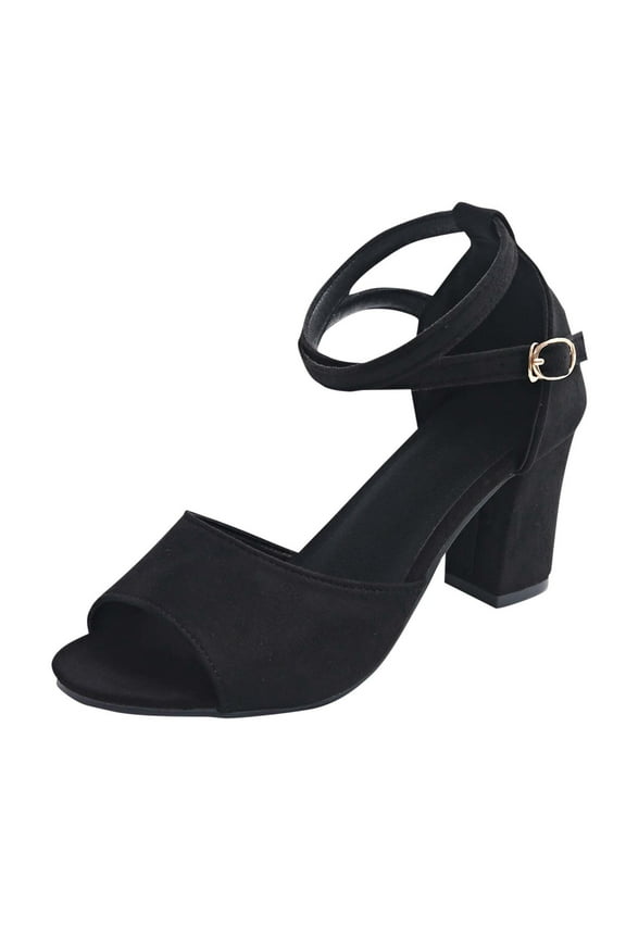 Women's Heeled Sandals Block Chunky High Heels Open Toe Ankle Strap Dress Sandals Platforms Wedges Pumps Shoes Black Women Sandal