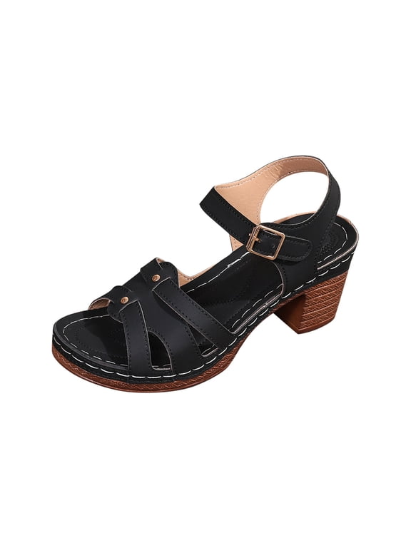 Women's Heeled Sandals Chunky Block Mid Heels Open Toe Ankle Strap Slides Summer Mules for Women Comfortable Walking Slip On Heel Clogs Fashion Dress Shoes Casual Slippers