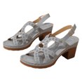 thumbnail image 1 of Women's Heeled Sandals Open Toe Chunky Heels Adjustable Ankle Strap Hollow out Soft Leather Dress Shoes Ladies Summer Casual Footwear Gray Size 9, 1 of 7