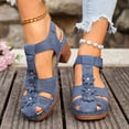 thumbnail image 1 of Women's Heeled Sandals Retro Boho Flower Closed Toe Heels Arch Support Walking Shoes Hook and Loop Pumps Shoes Blue Size 7.5, 1 of 7