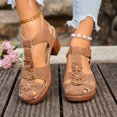 thumbnail image 1 of Women's Heeled Sandals Retro Boho Flower Closed Toe Heels Arch Support Walking Shoes Hook and Loop Pumps Shoes Brown Size 7.5, 1 of 7