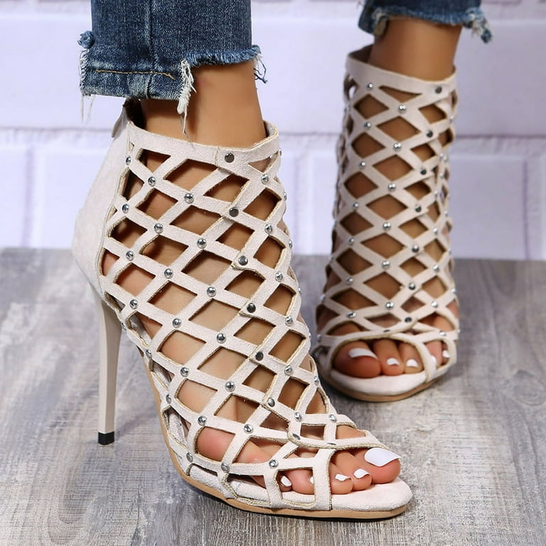 Women's Heeled Sandals Stiletto Strappy High Heels Mesh Open Toe Sandals  Zipper Closure Party Wedding Fashion Shoes 